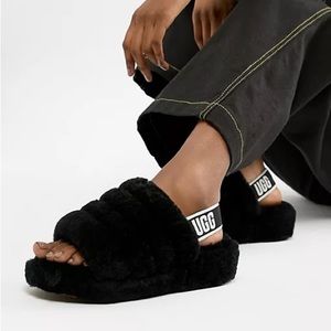 UGGS Black Fluff Yeah Slides